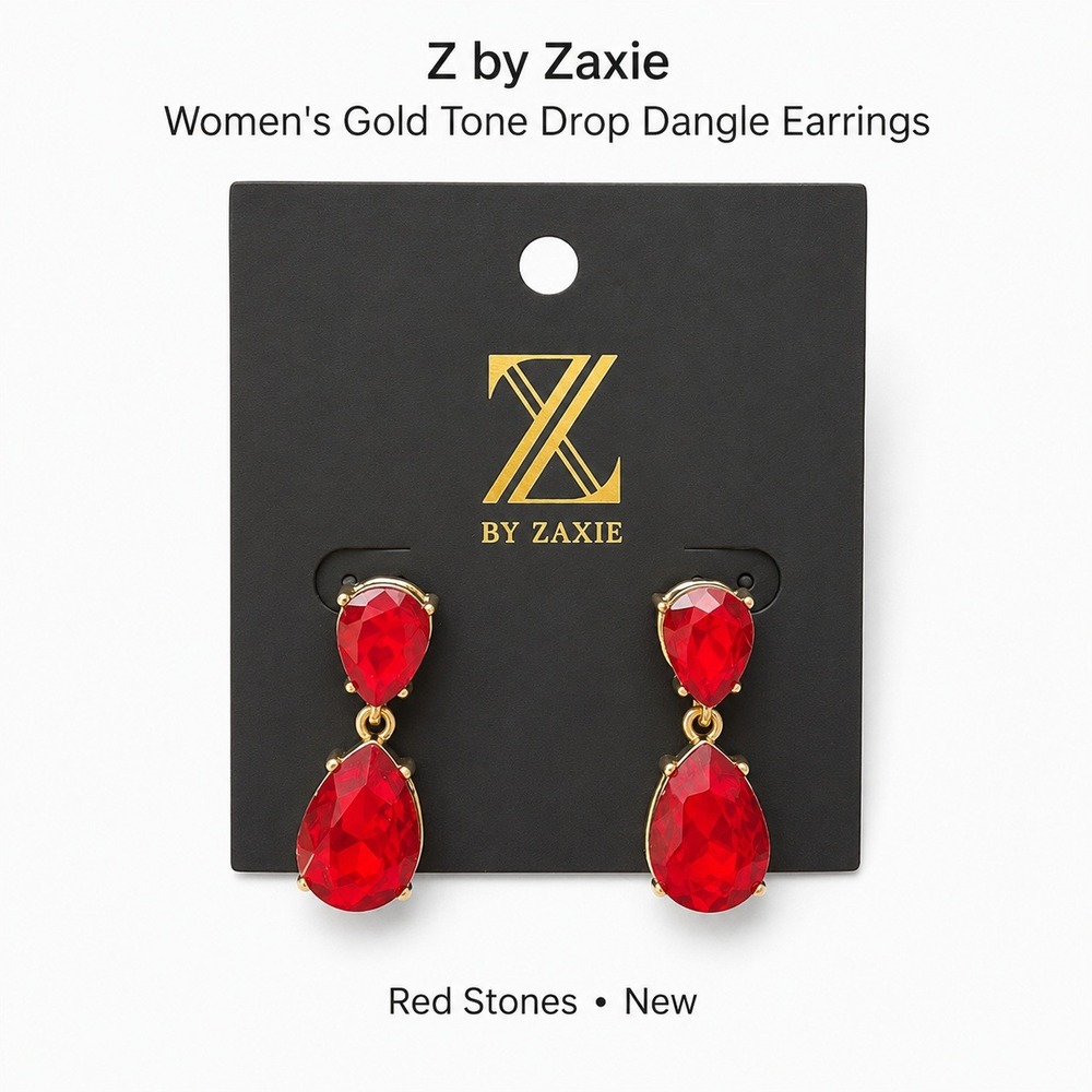 Z By Zaxie Red Crystal Teardrop Dangle Earrings‎ Gold Tone Formal Holiday Drop